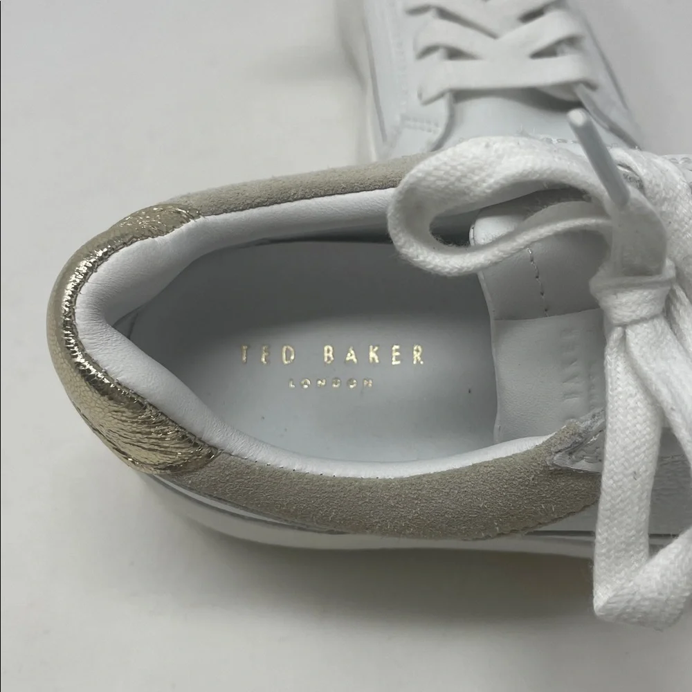 Ted Baker White Tan Addison Lace Sneaker Tennis Shoes Size 6 Like New Condition